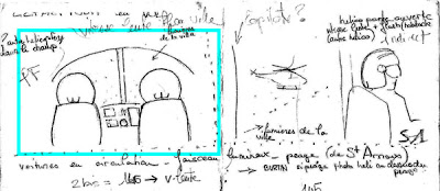 Croquis préparatoire de la photo d'un EC-145 survolant la ville de nuit