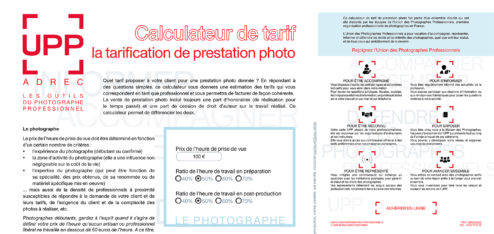 Le calculateur de tarif de prestation photo de l'UPP