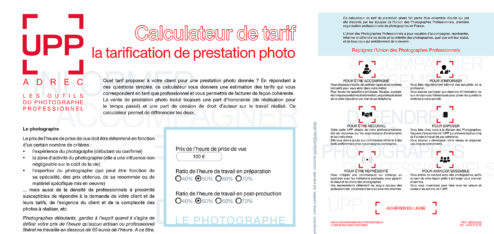 Le calculateur de tarif de prestation photo de l'UPP