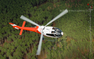 Hélicoptère EC-120 NHE survolant la forêt